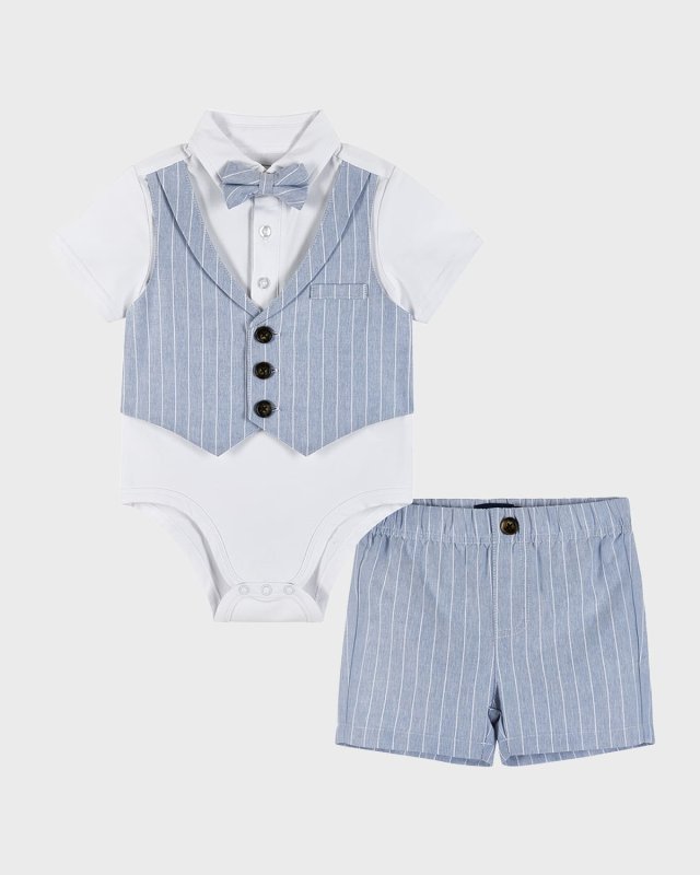 Boy's Striped Shirtzie Set, Size Newborn-24